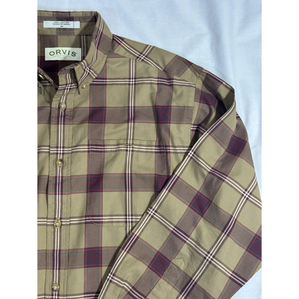 ORVIS Mens Medium Long Sleeve Plaid Casual Button Down Shirt‎ 100% Cotton